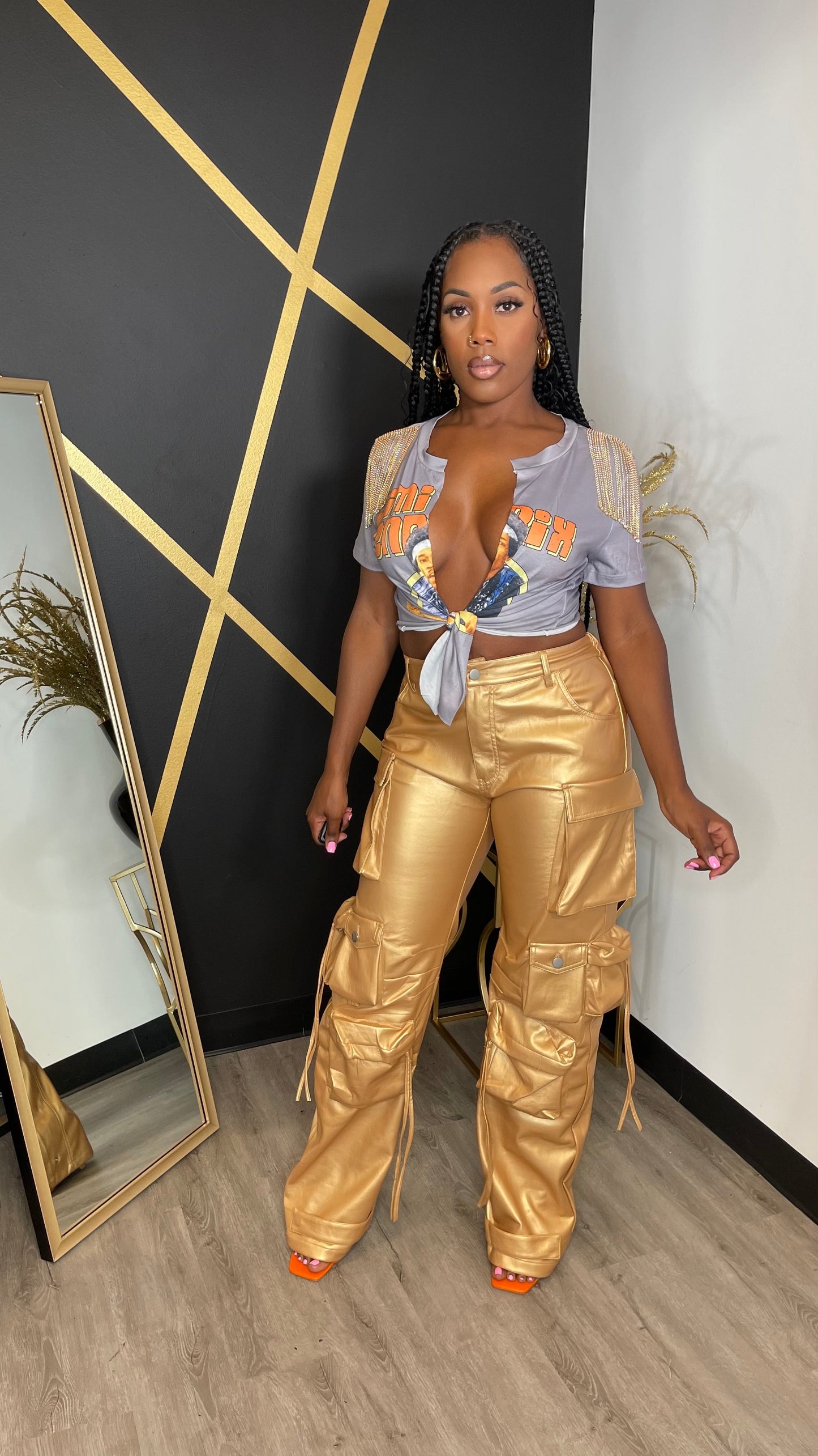 FAMOUS GOLD METALLIC CARGO PANTS