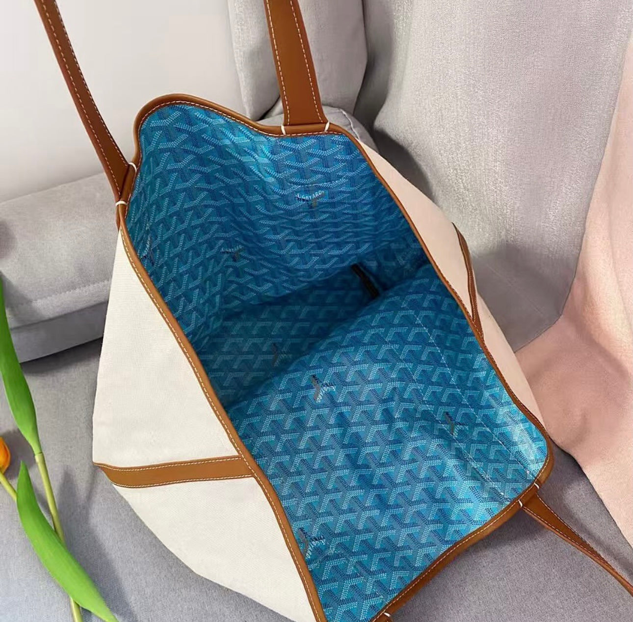 Belharra Bag | Turquoise & Tan (Reversible)