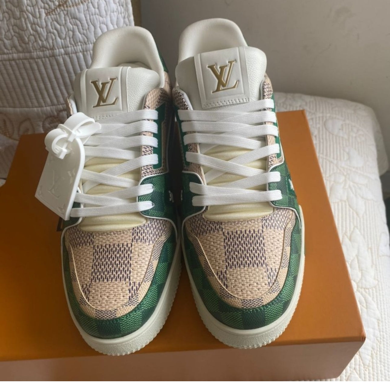 White Green Damier Trainers