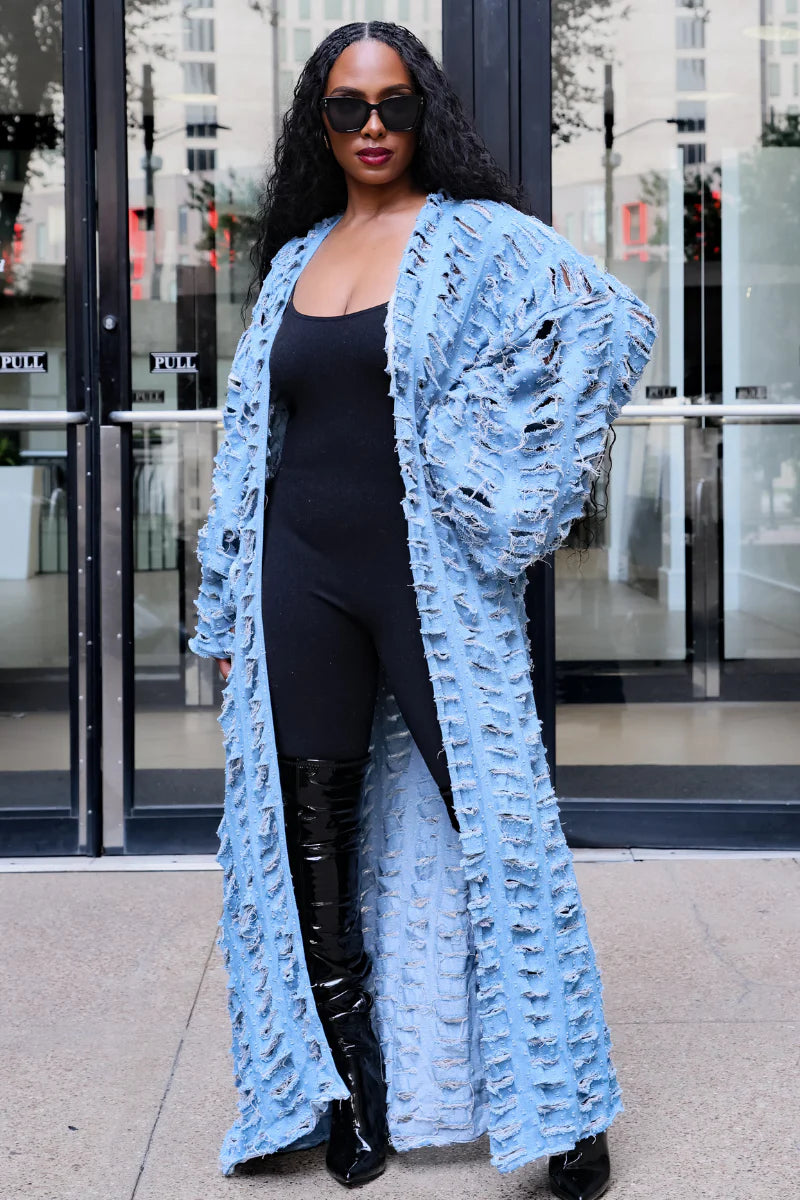 Distressed Denim | Kimono Duster