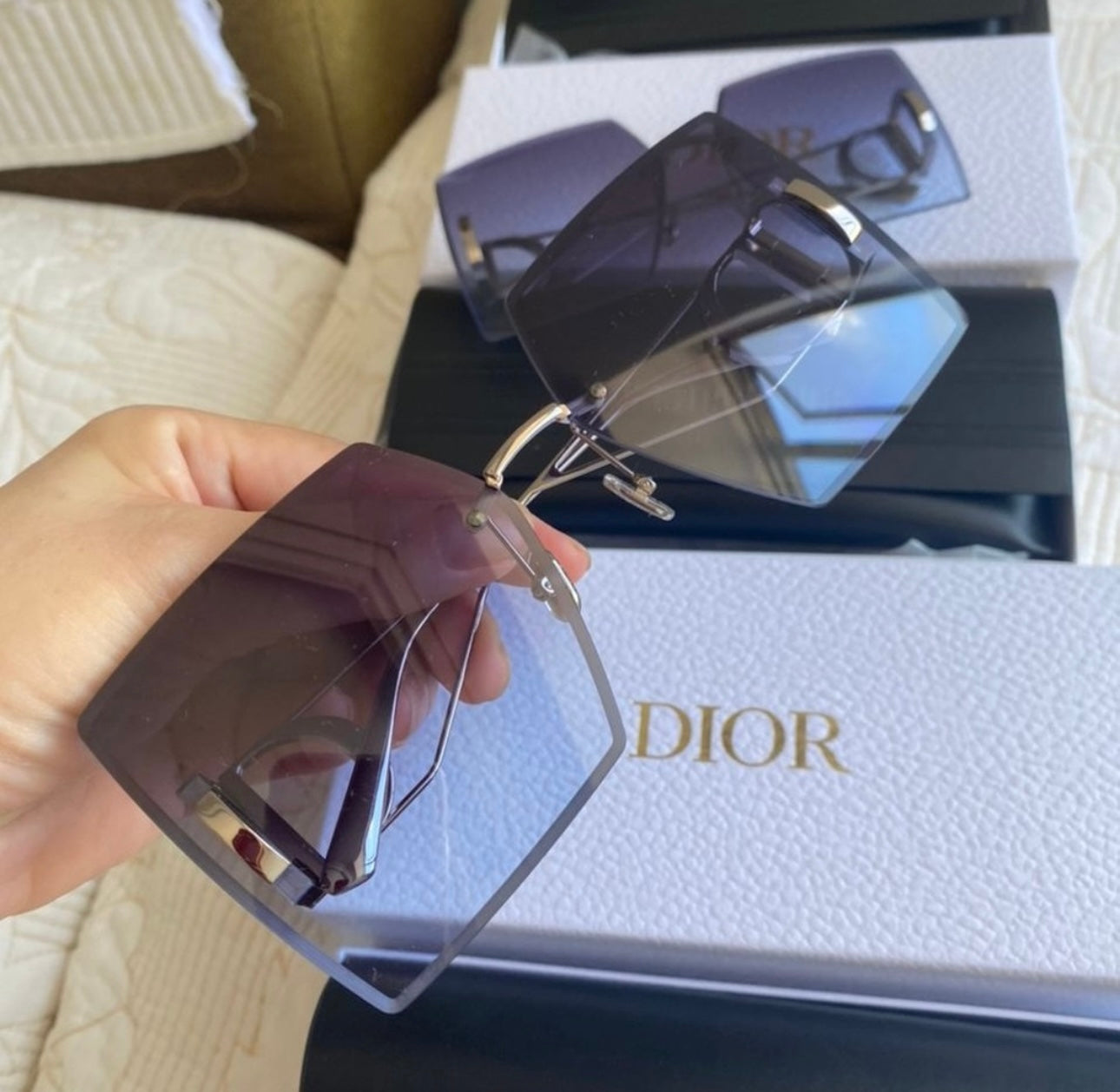 BLUE SILVER FRAME DIOR MONTAIGNE SUNGLASSES