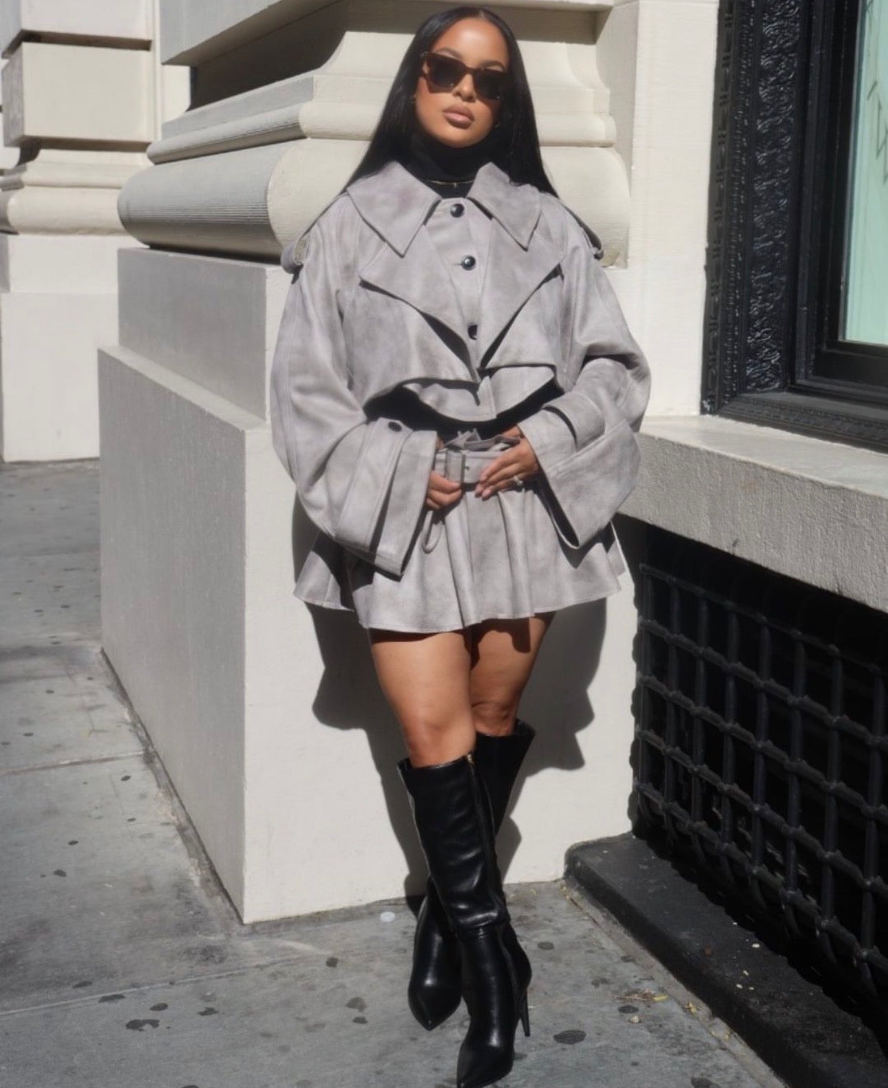 Out the Box Cropped Trench & Skirt Set Set