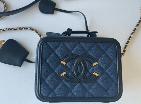 Caviar Vanity Filigree Blue and Black Case Bag