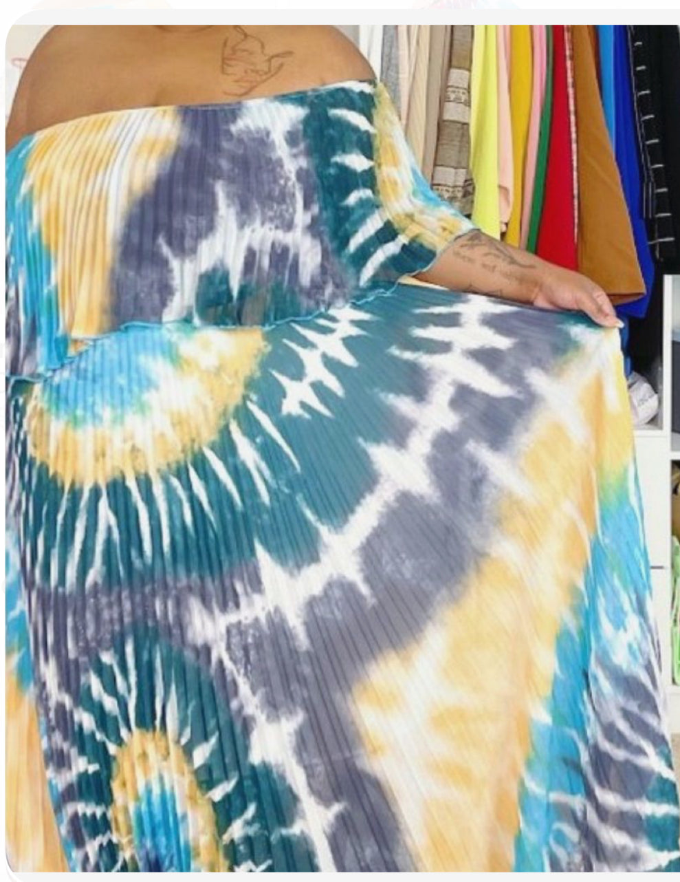 DYER NEED Off the Shoulder Pleated Maxi Dress | 2 COLORS