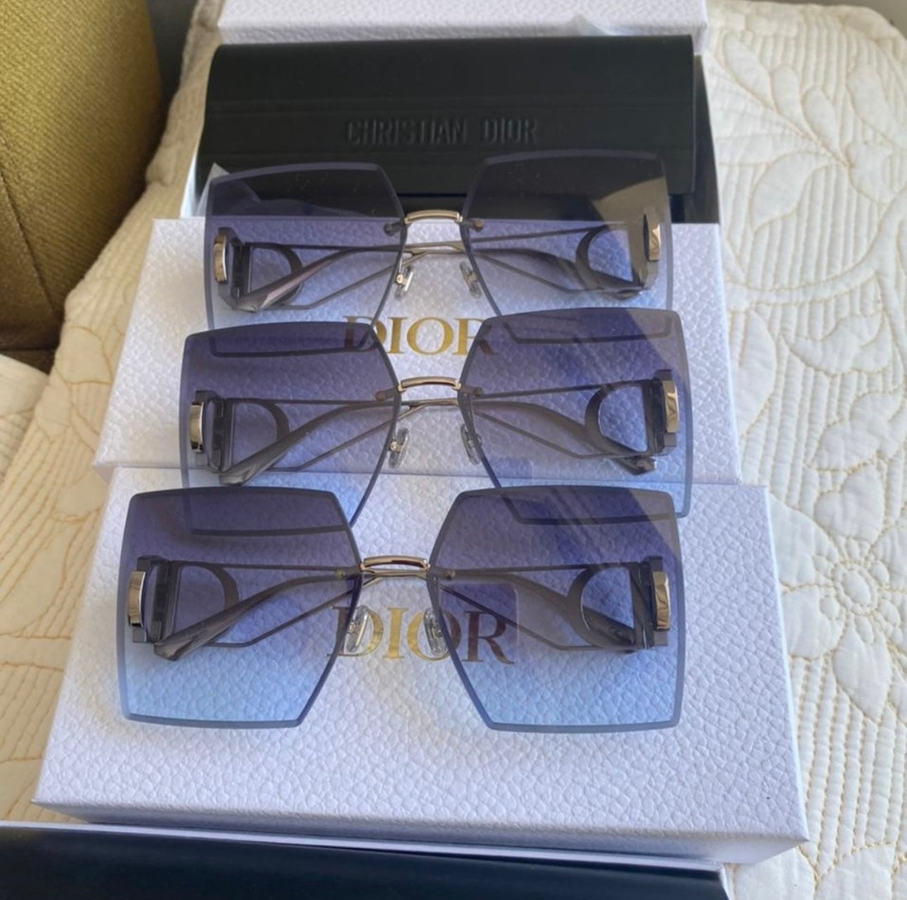 BLUE SILVER FRAME DIOR MONTAIGNE SUNGLASSES