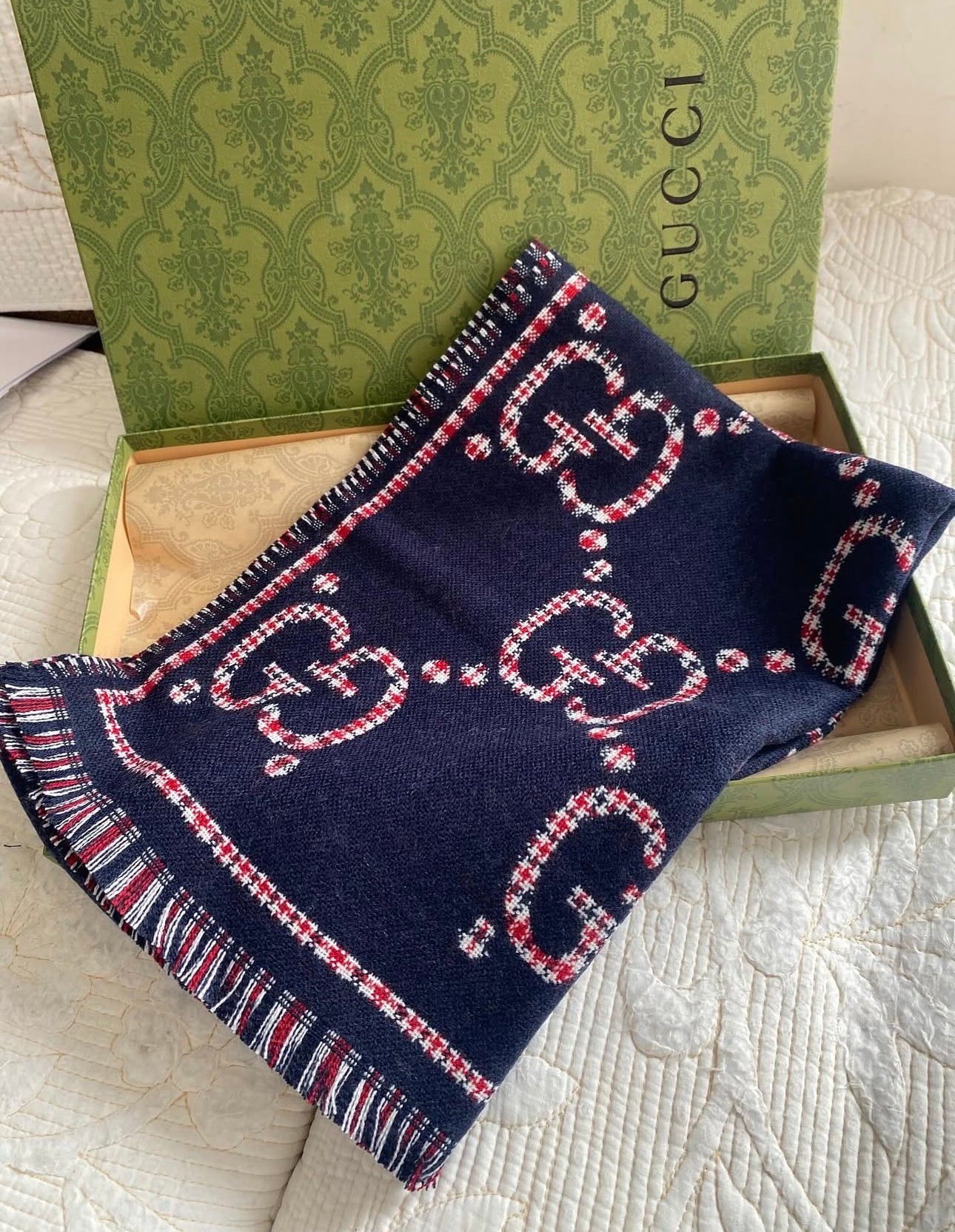 Red & Blue Check Wool Scarf