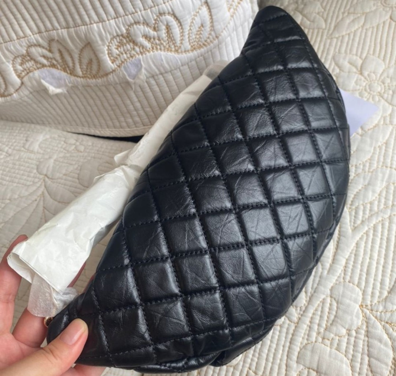 Coco Lambskin Quilted Waist Bag Fanny Pack Black