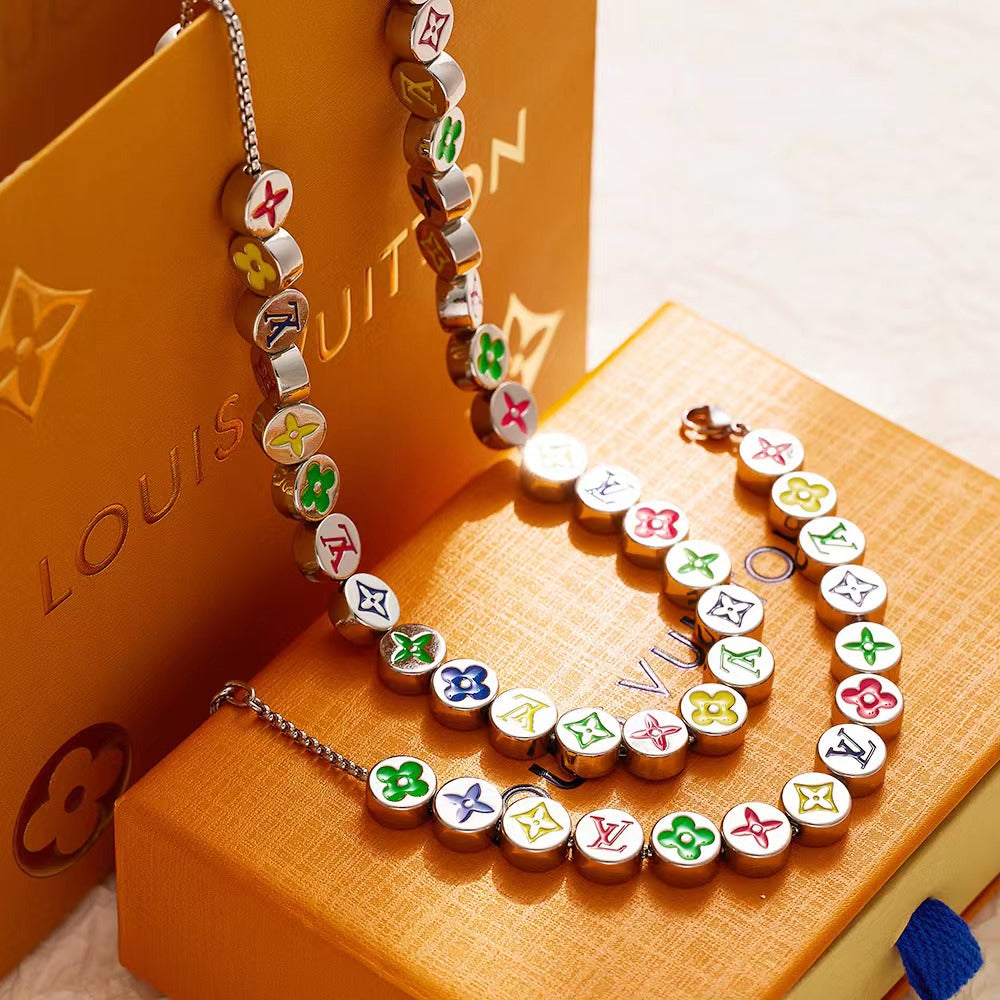 LV Monogram Colors Necklace & Bracelet Set