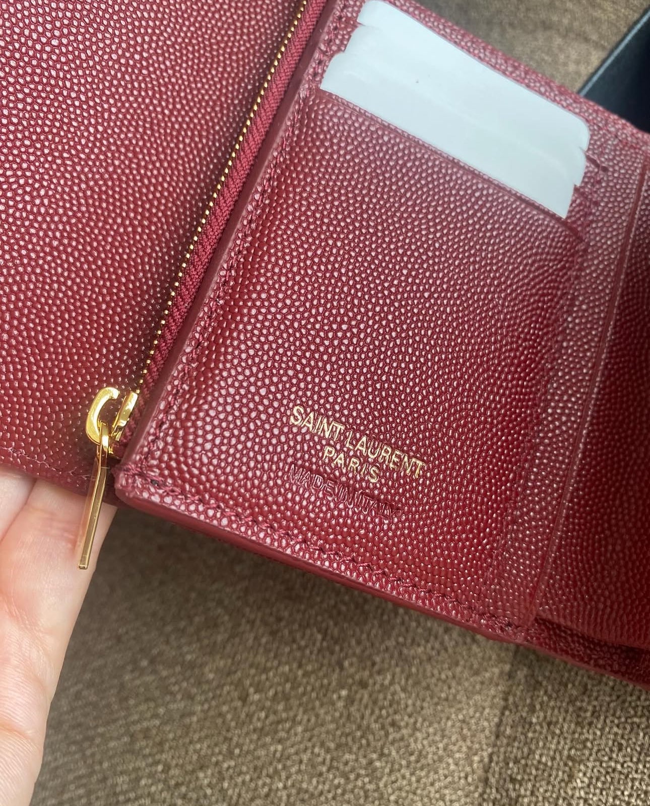 RED CASSANDRE MATELASSÉ COMPACT TRI FOLD WALLET
