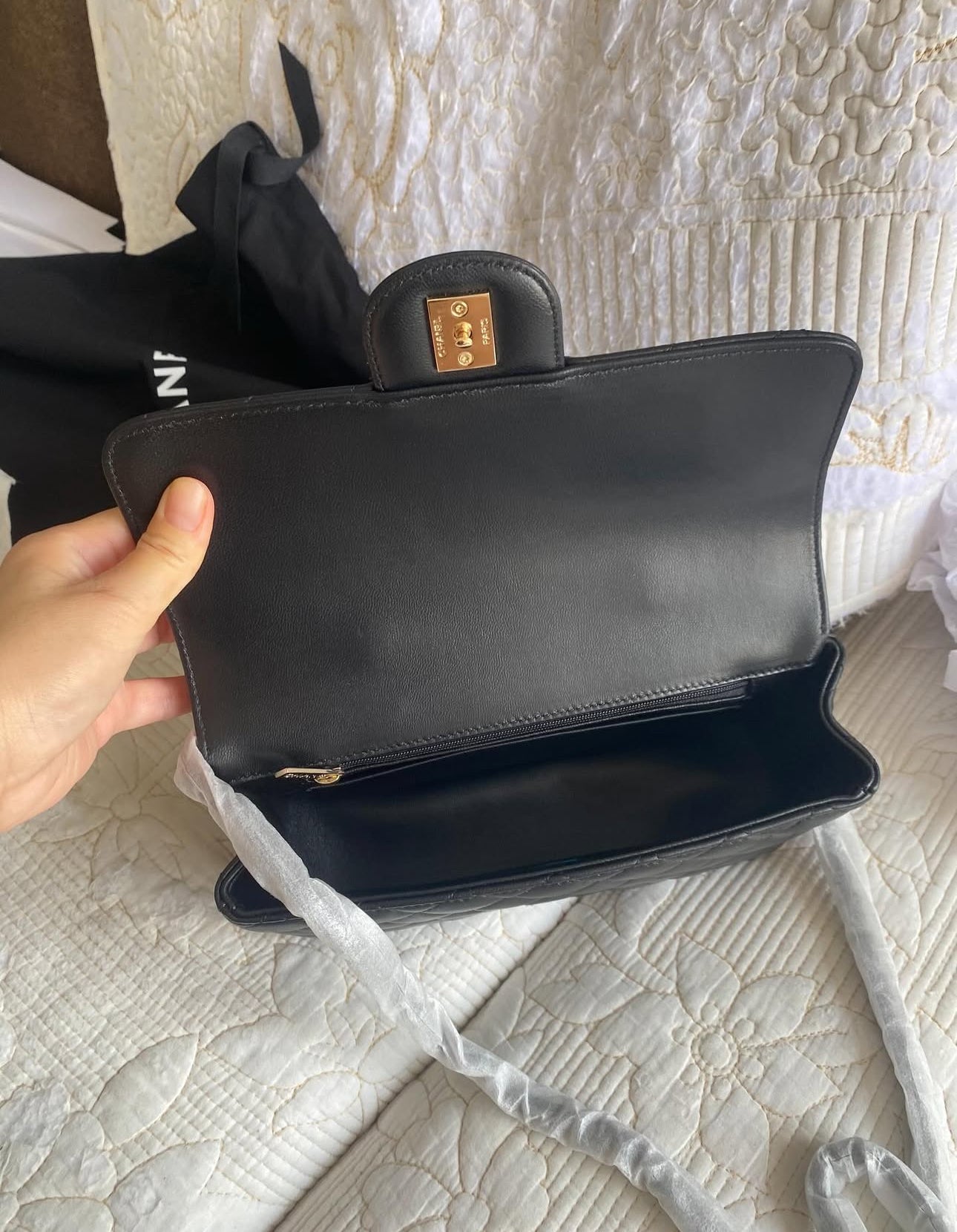 Black Coco MINI FLAP BAG WITH TOP HANDLE   Lambskin & Lacquered Metal