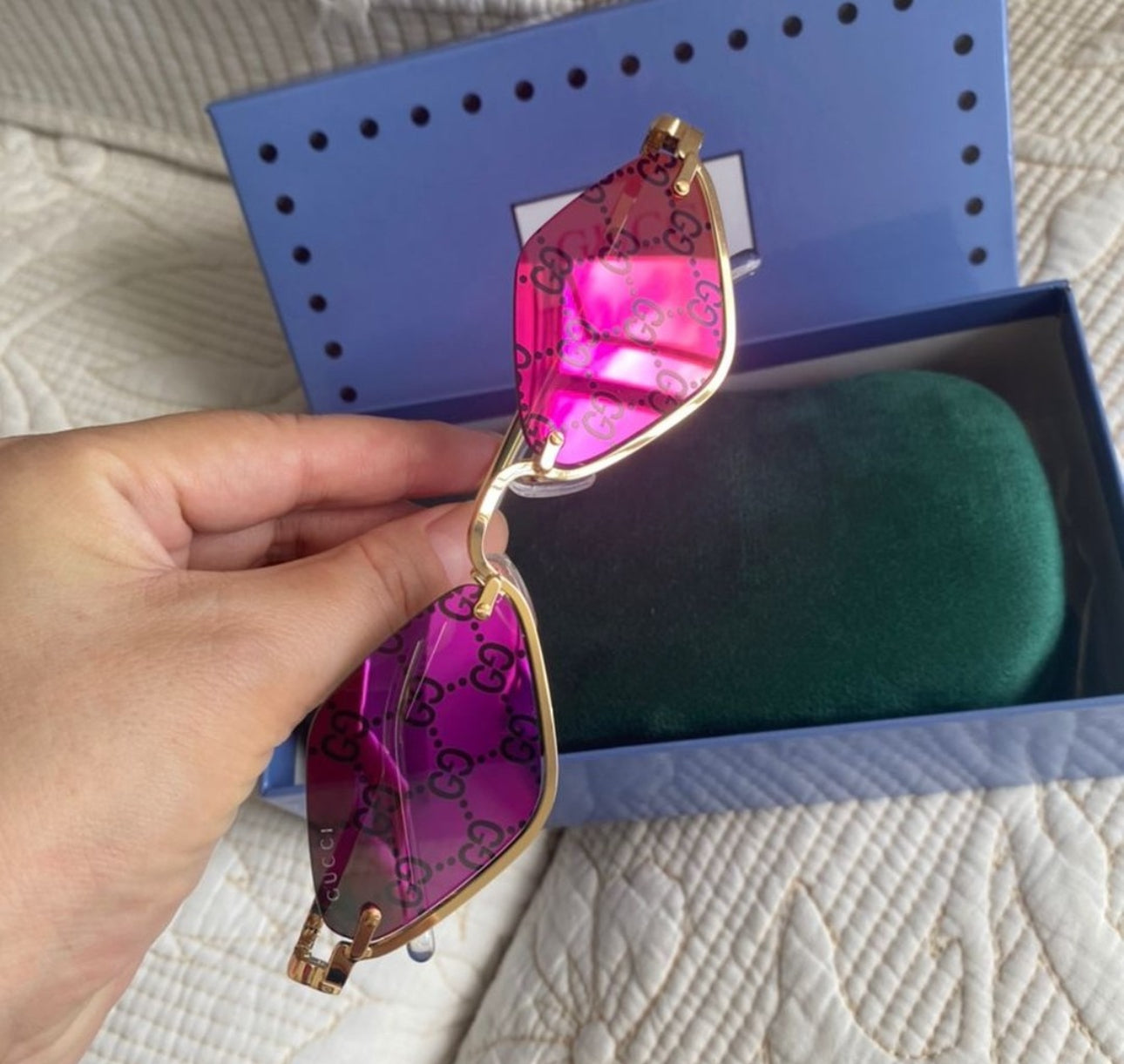 GG PINK GEOMETRIC FRAME SUNGLASSES