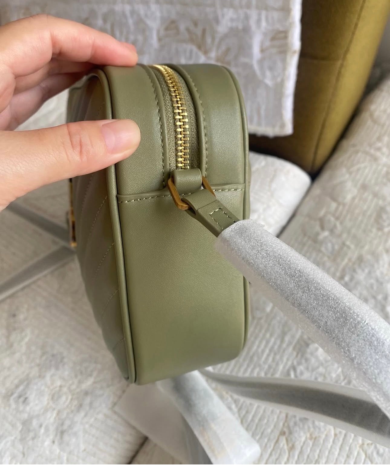 LOU CAMERA BAG IN QUILTED LEATHER | LIGHT SAGE