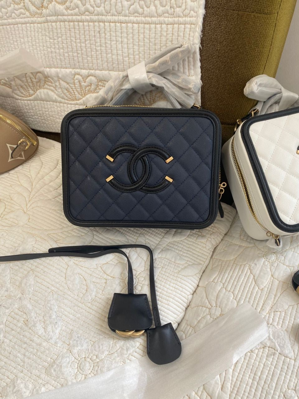 Caviar Vanity Filigree Blue and Black Case Bag