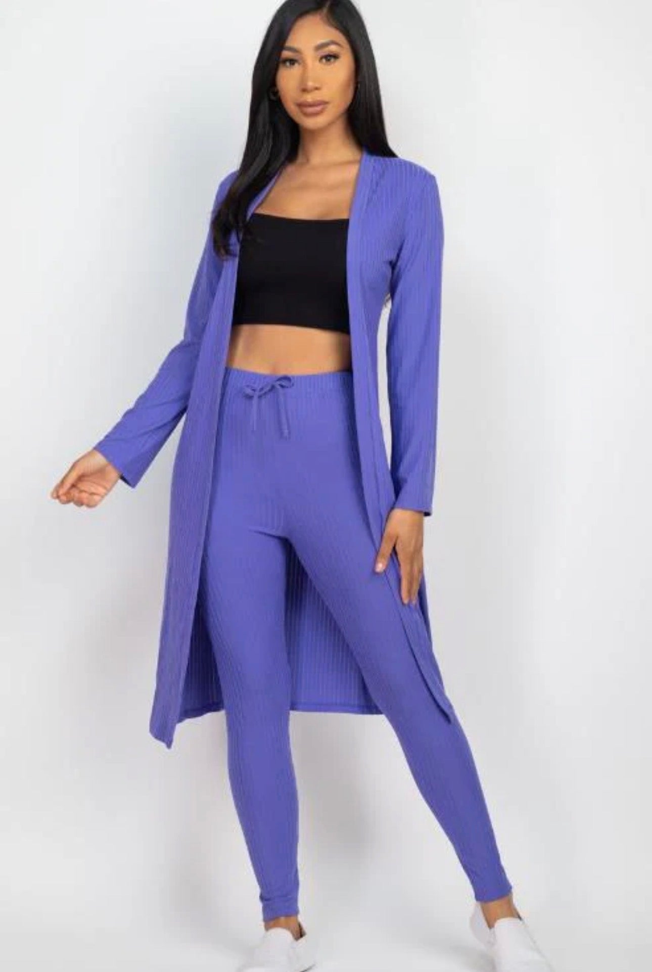 Rich Ribbed Long Sleeve Cardigan + Leggings Set (Small Med Large)