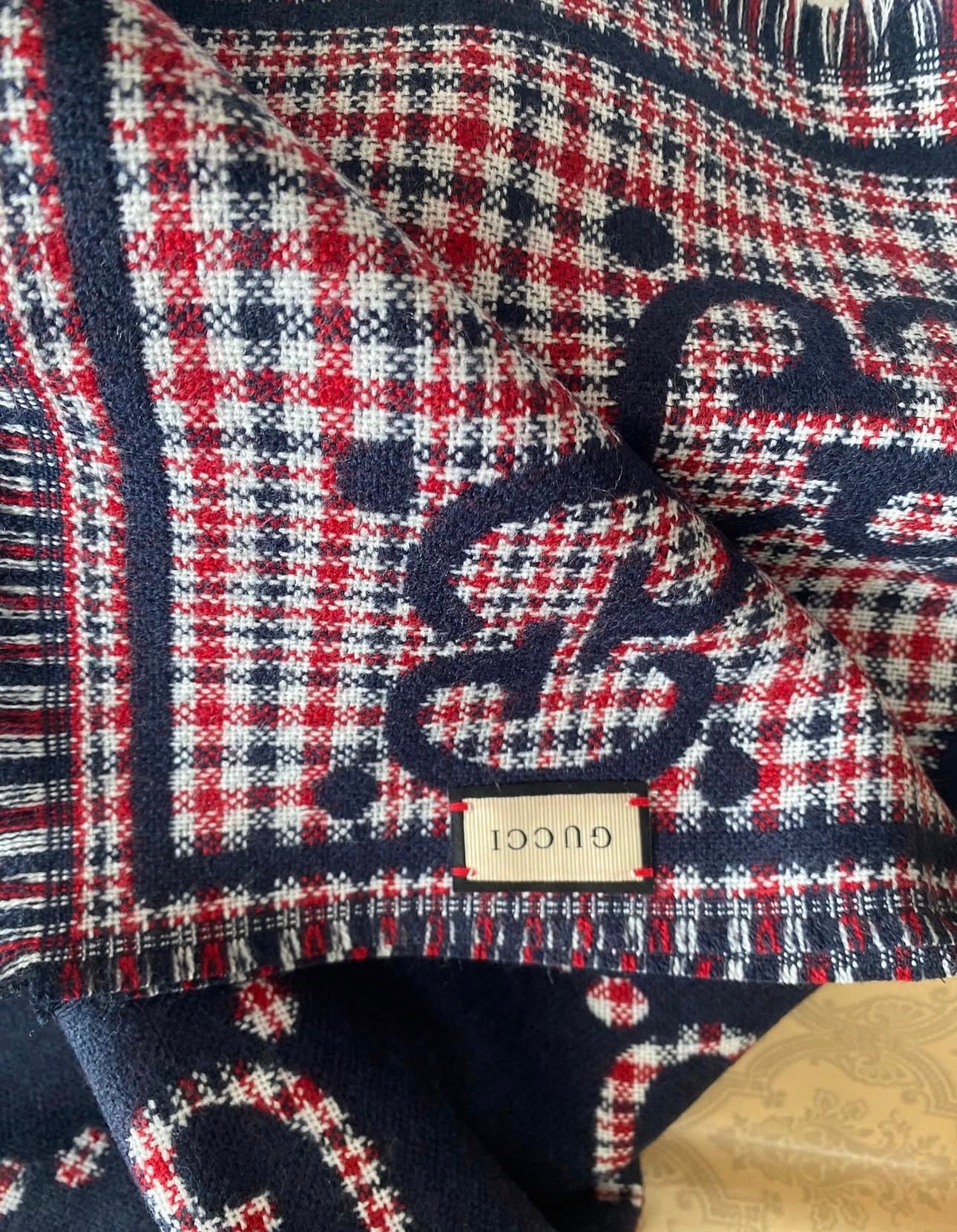 Red & Blue Check Wool Scarf
