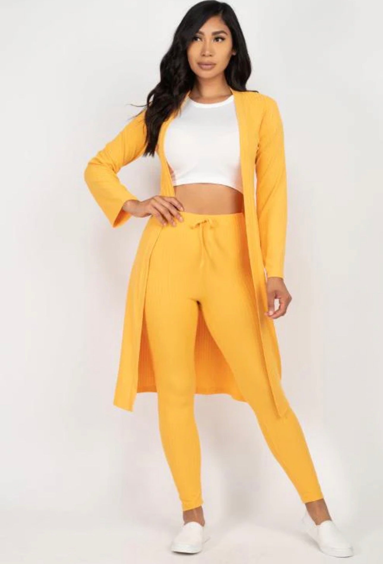 Rich Ribbed Long Sleeve Cardigan + Leggings Set (Small Med Large)