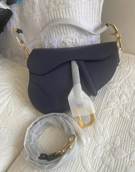Navy w/ Gold Hardware CD Saddle Bag (Long Strap)