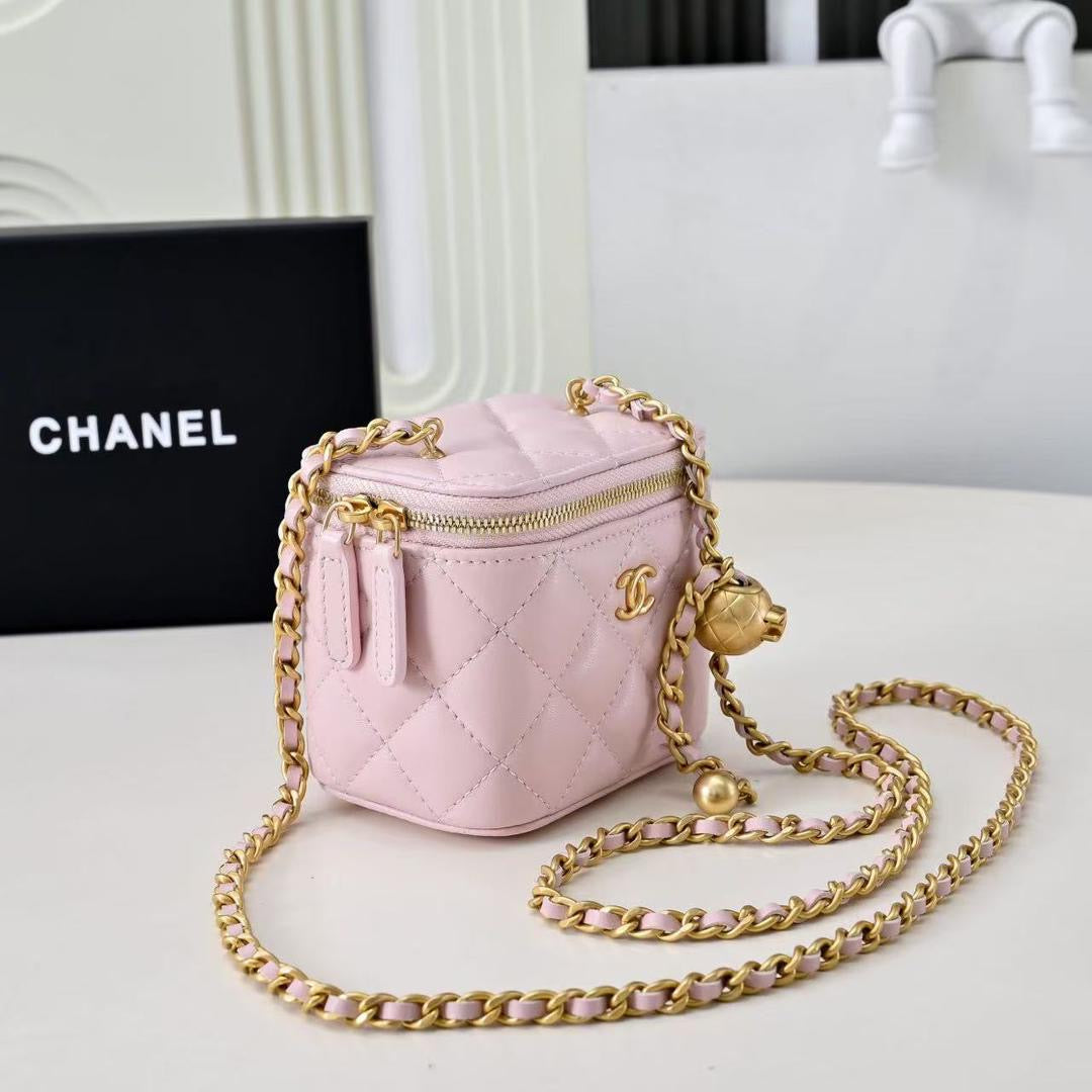 Pink Lambskin Coco Mini Vanity Crossbody Bag | Gold Hardware
