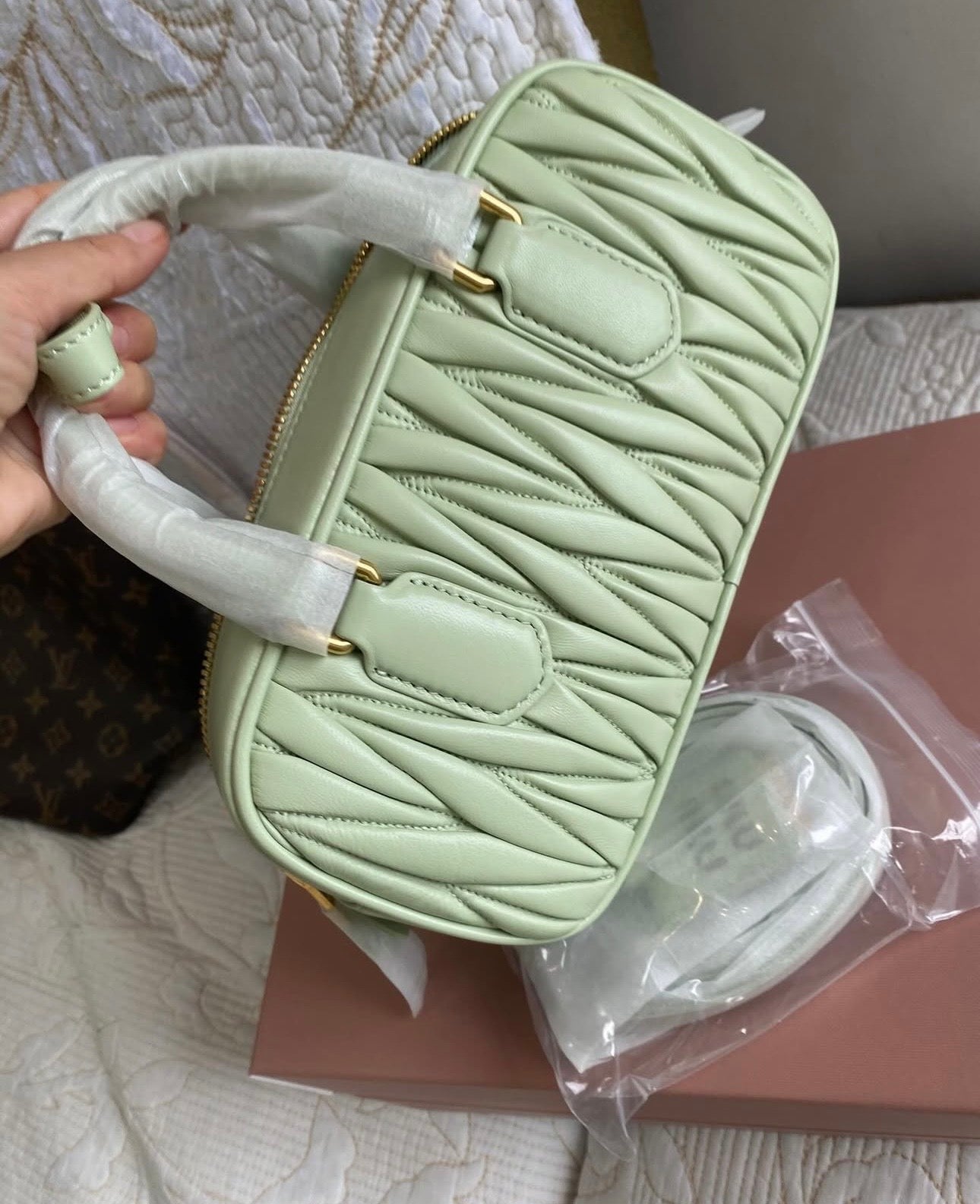 Green | Arcadie Matelassé Nappa Leather Top Handle Bag