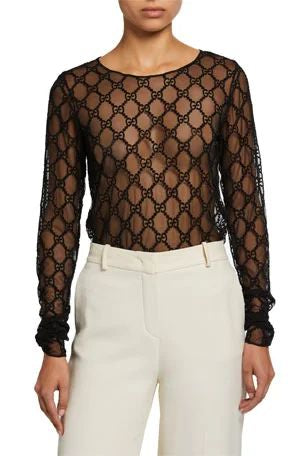 GG Embroidered Mesh Bodysuit