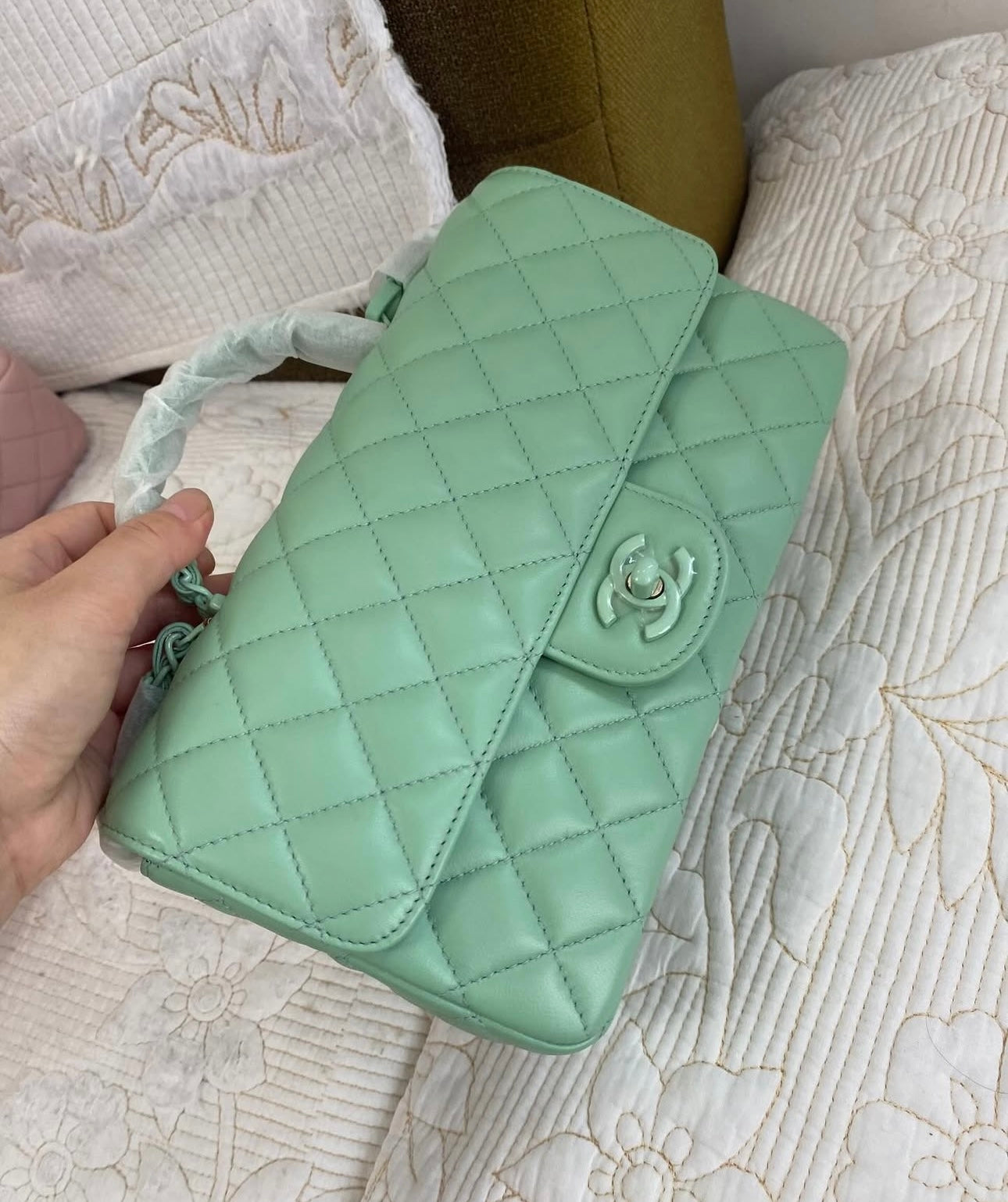 Coco MINI FLAP BAG WITH TOP HANDLE   Lambskin & Lacquered Metal