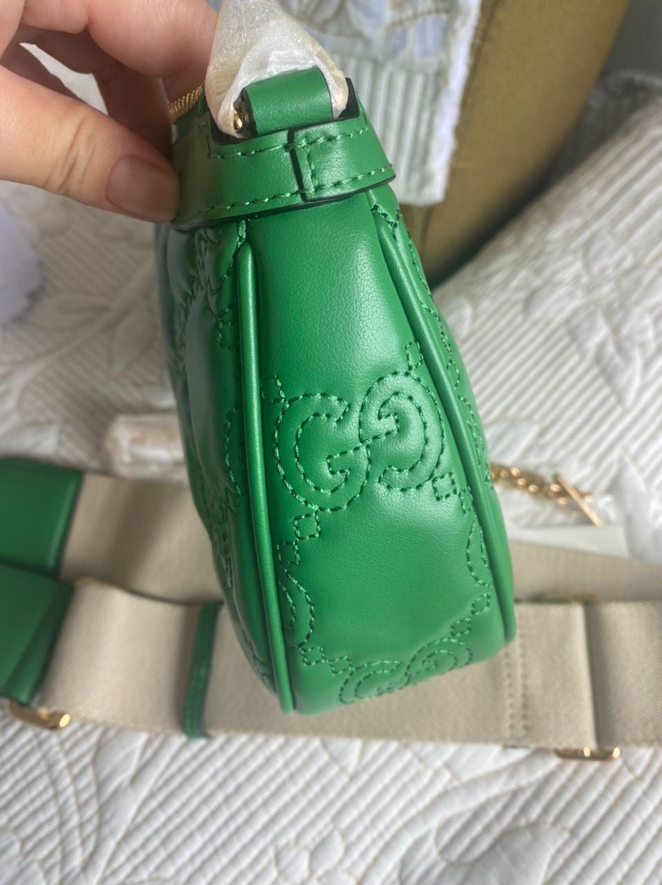 GREEN MATELASSÉ SHOULDER BAG (COMES W/ 2 STRAPS)