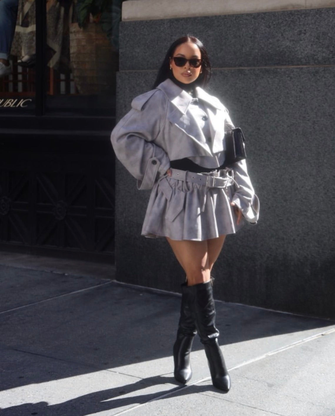 Out the Box Cropped Trench & Skirt Set Set