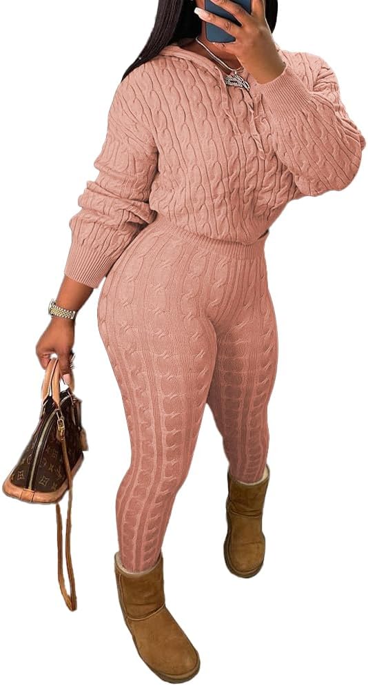 Zip Down Cable Hooded Sweater Set | 6 Colors