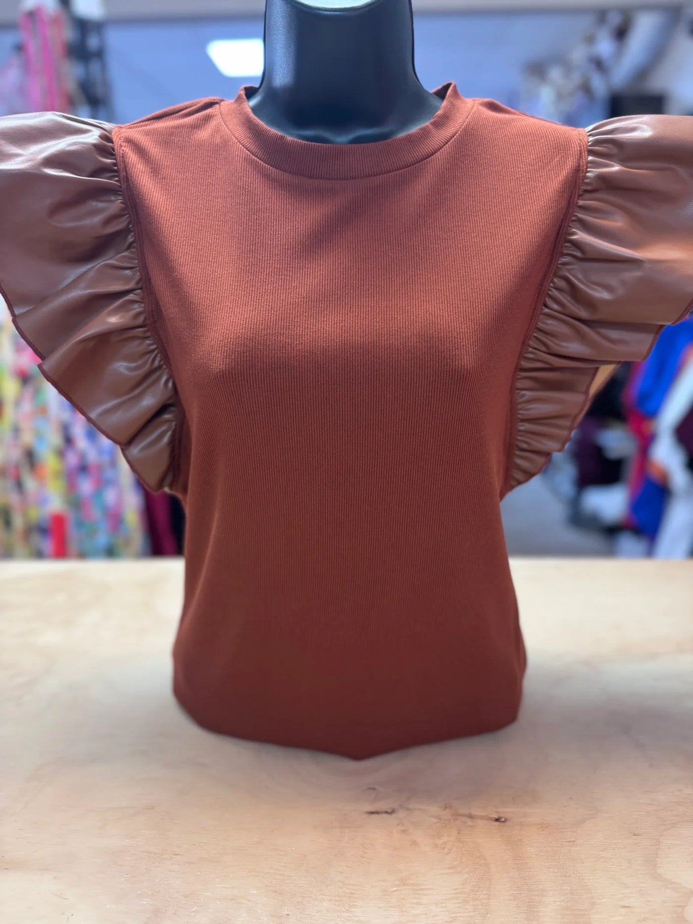 Macy Leather Ruffle Sleeve Blouse | 2 Colors