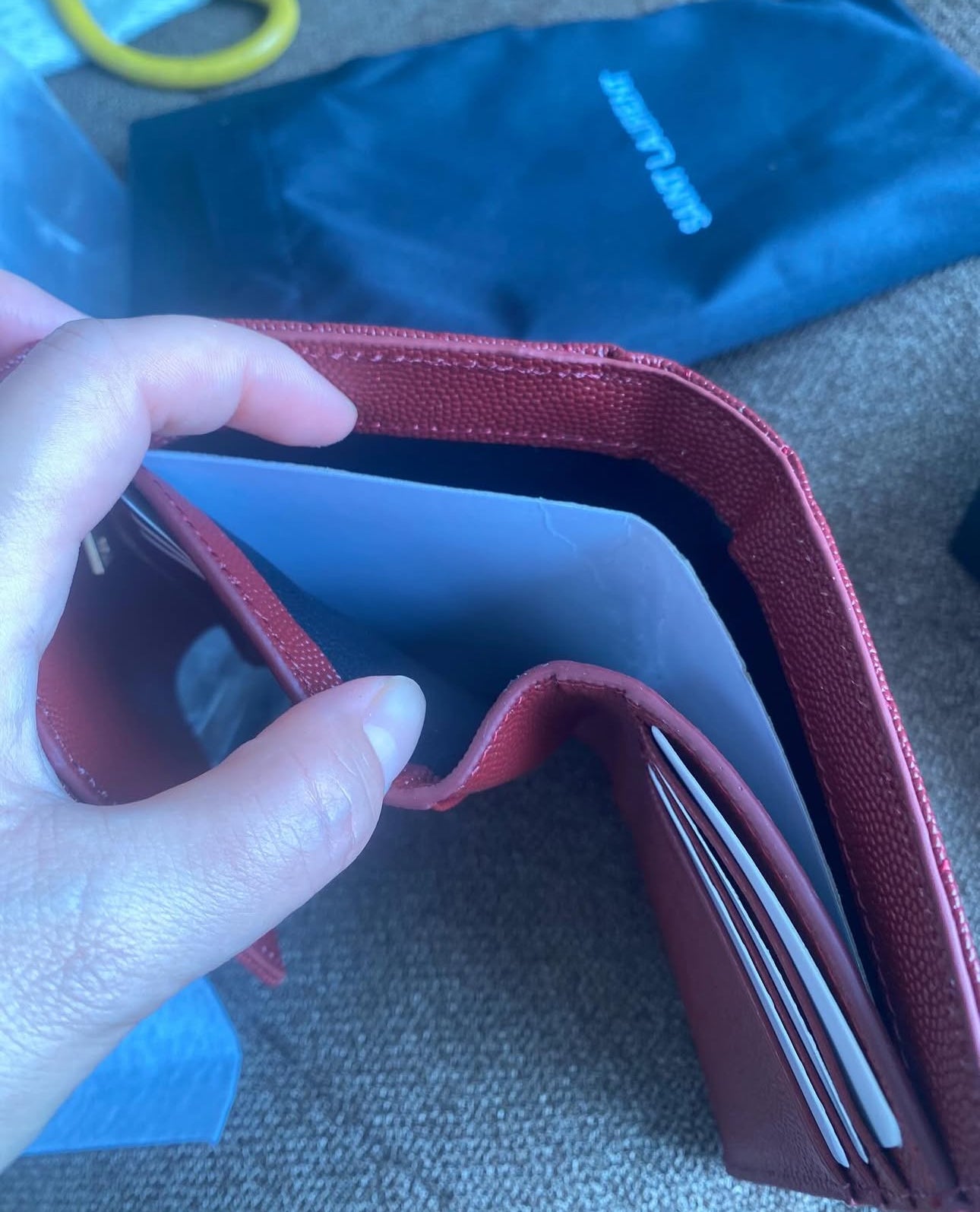 RED CASSANDRE MATELASSÉ COMPACT TRI FOLD WALLET