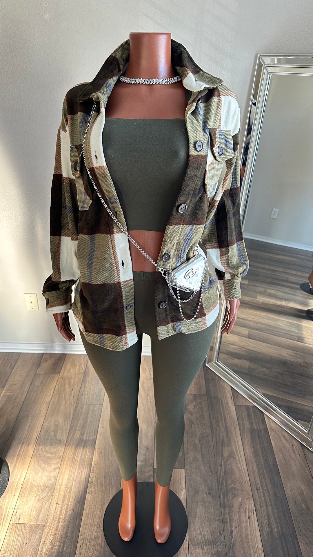 Olive Oversized Plaid Fleece Shacket