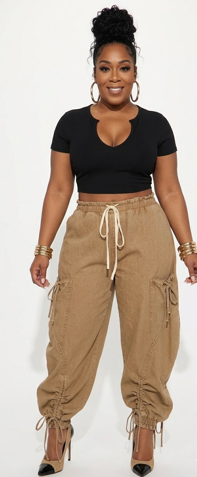 PLUS | Urban Chic Drawstring Denim Cargo Pants