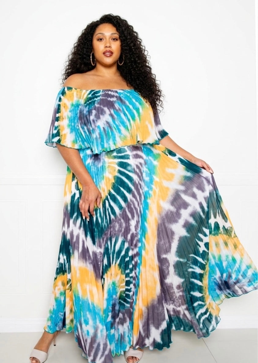 DYER NEED Off the Shoulder Pleated Maxi Dress | 2 COLORS