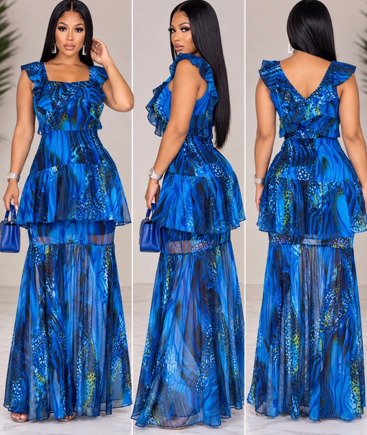 Vestido largo con volantes acuáticos