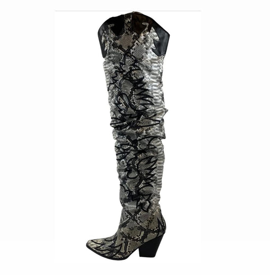 OVER THE KNEE THIGH HIGH CHUNKY LOW HEELED BOOTS-ANIMAL PRINT