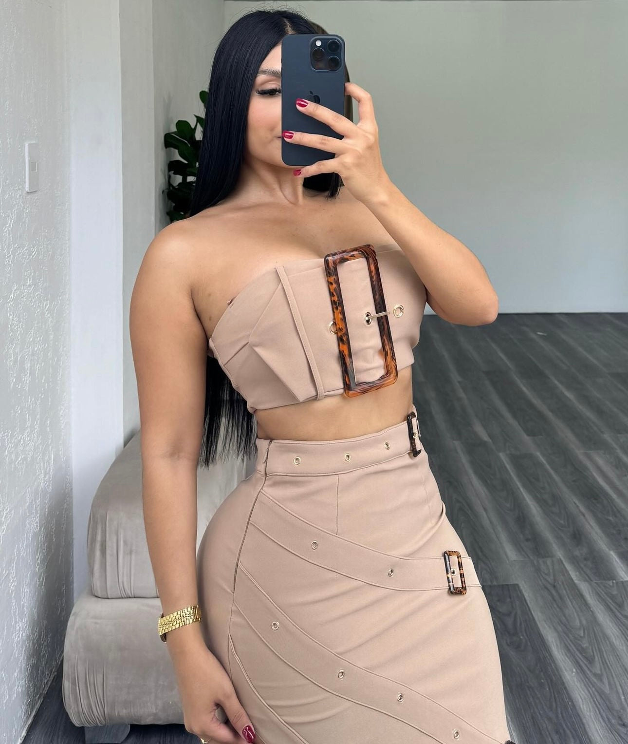 Buckle Down | Belt Top And Skirt Set