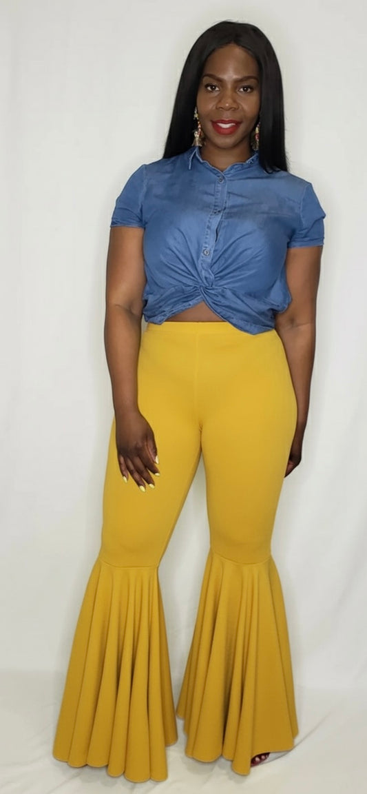 Hot Tamale Flare Leg Pants | MUSTARD XL | 34inch inseam