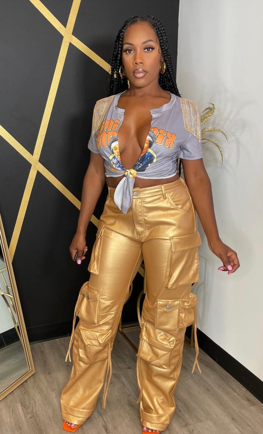 FAMOUS GOLD METALLIC CARGO PANTS