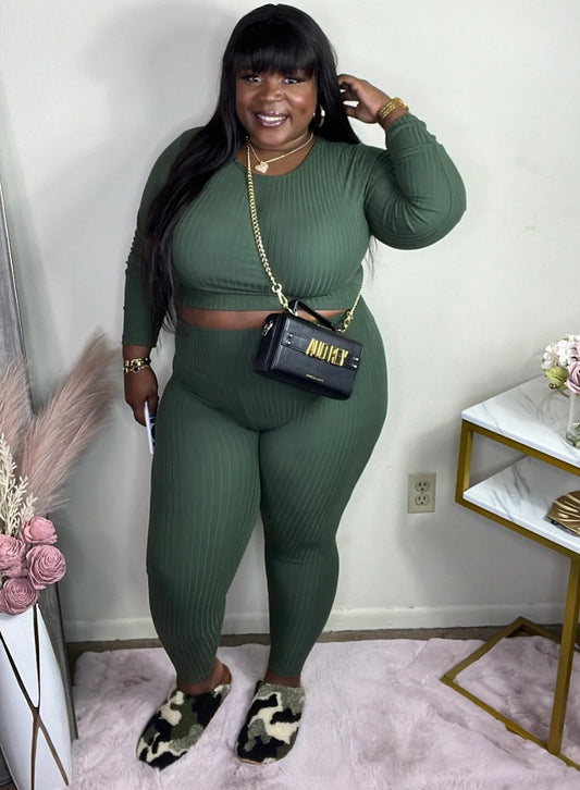 Plus | Rich Ribbed Top & Leggings Set (10 Colors) 1X 2X 3X