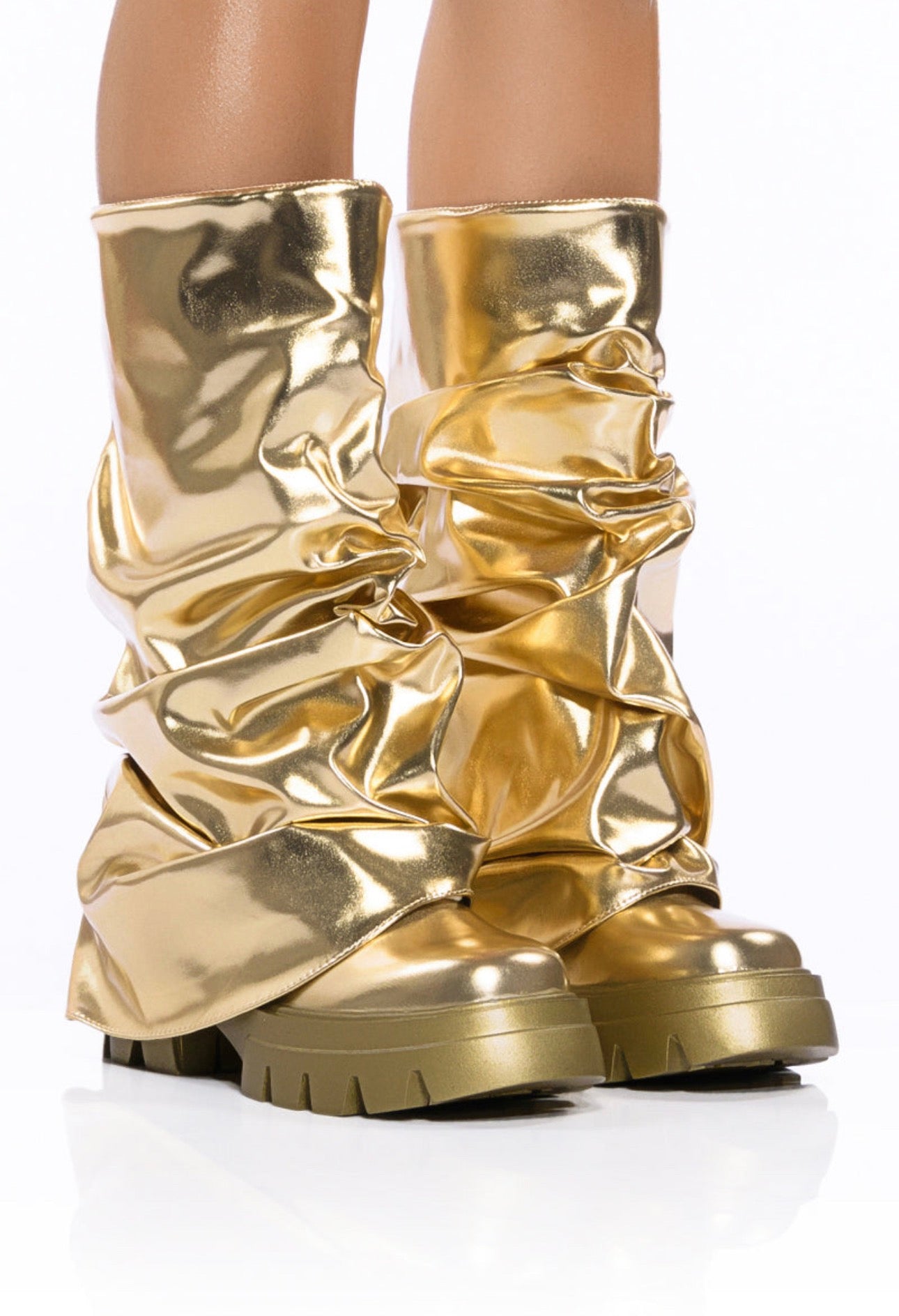 Metallic Gold Mid Calf Boot