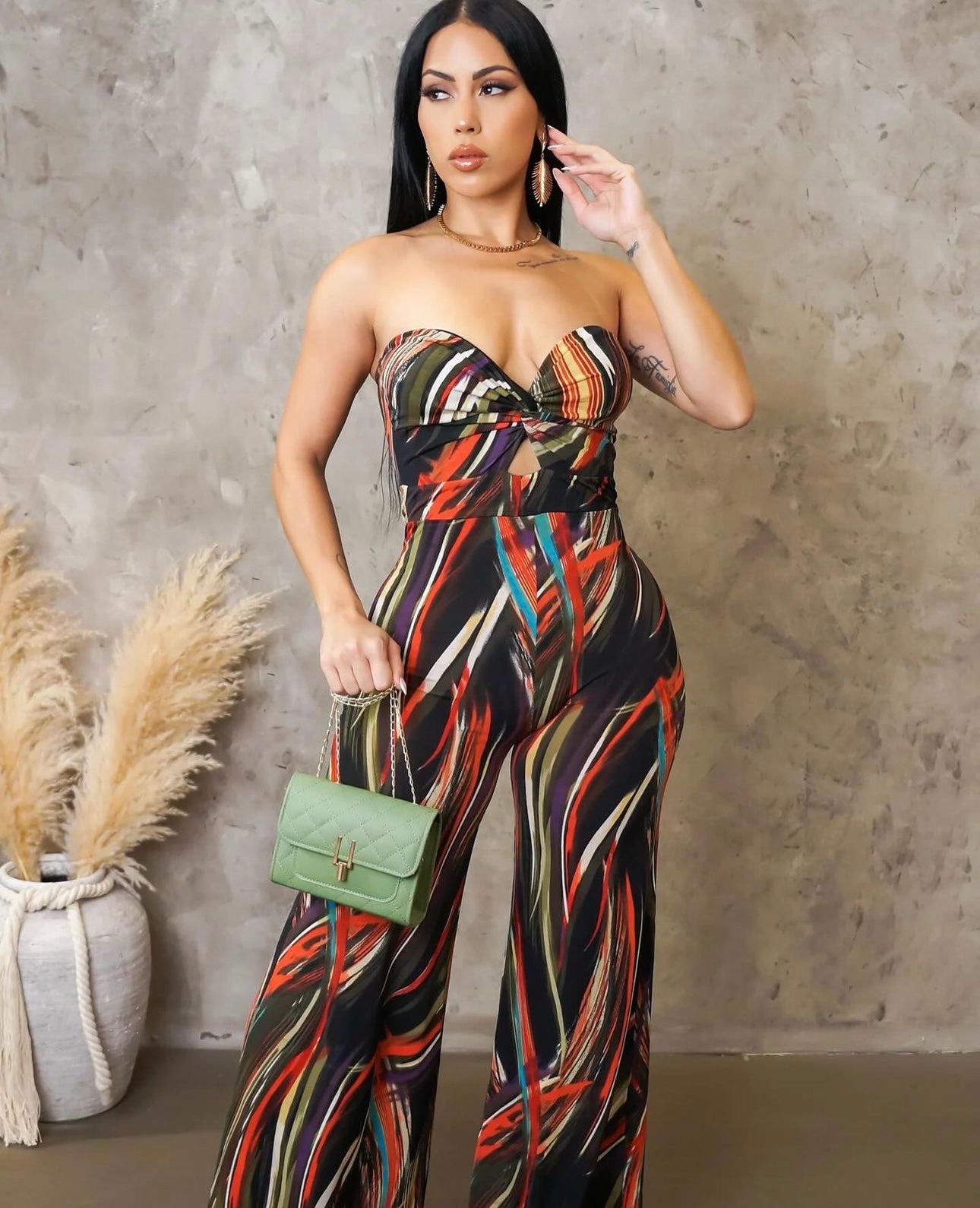 THINK TWICE | Print Twist Front Wide Leg Jumpsuit