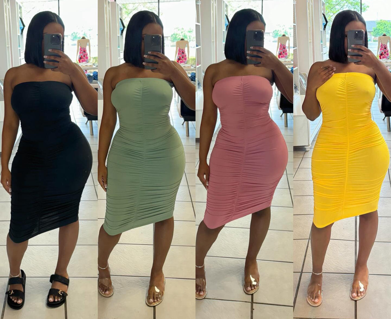 Ruched 4 Way Stretch Tube Dress