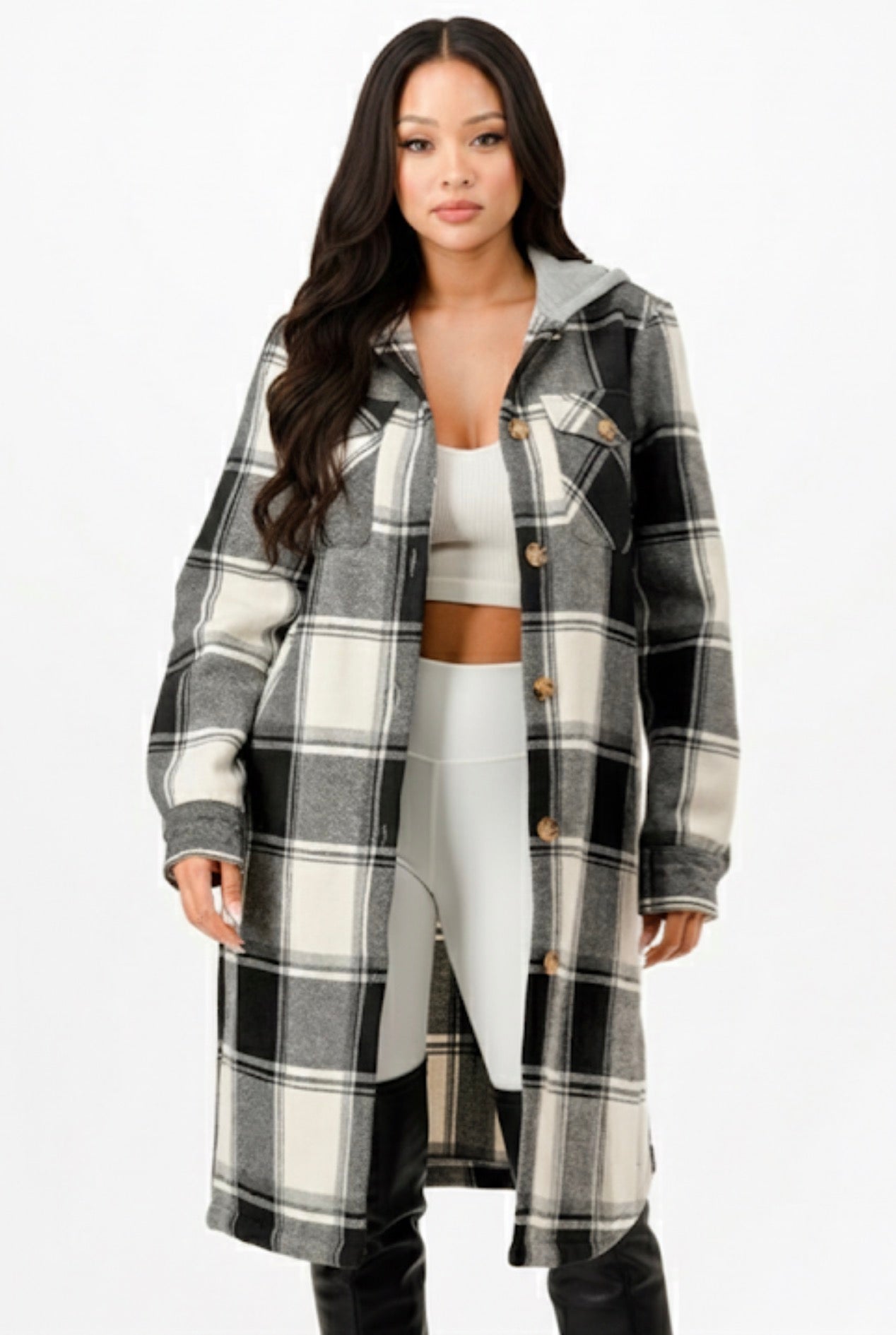 Always Here Black & White Plaid Shacket Coat