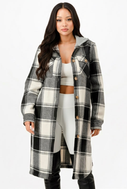 Always Here Black & White Plaid Shacket Coat