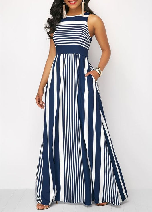 Plus | Navy Pier Stripe Maxi Dress