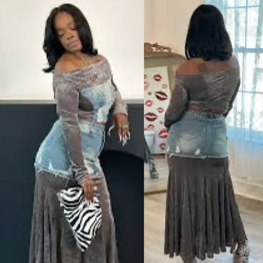 Velvet-Denim Fusion Set