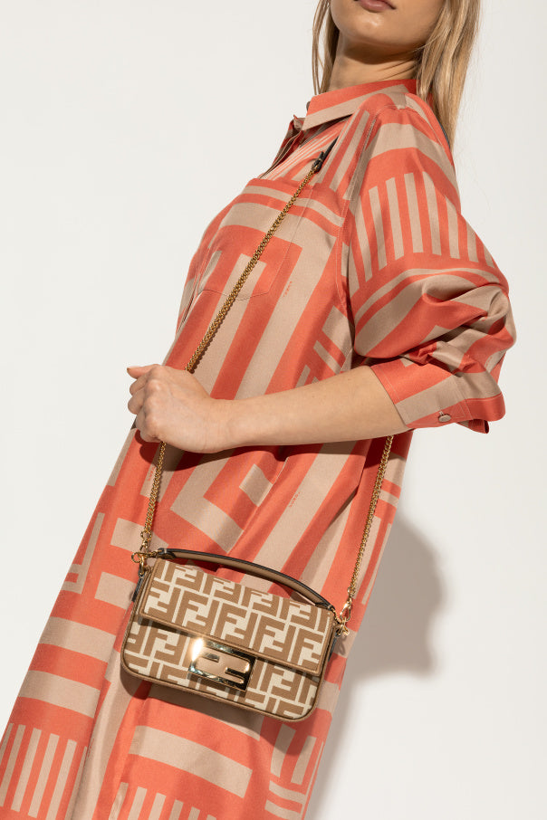 Baguette Mini - Beige FF jacquard fabric bag