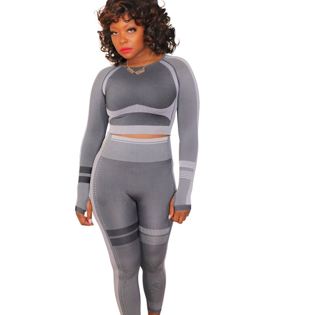 Seamless Long Sleeve Solid Yoga Set