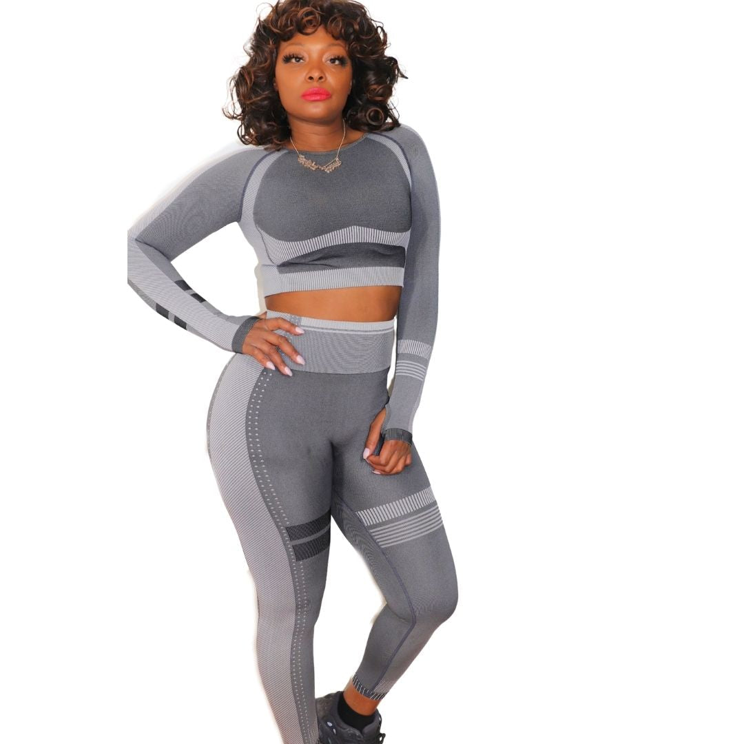 Seamless Long Sleeve Solid Yoga Set