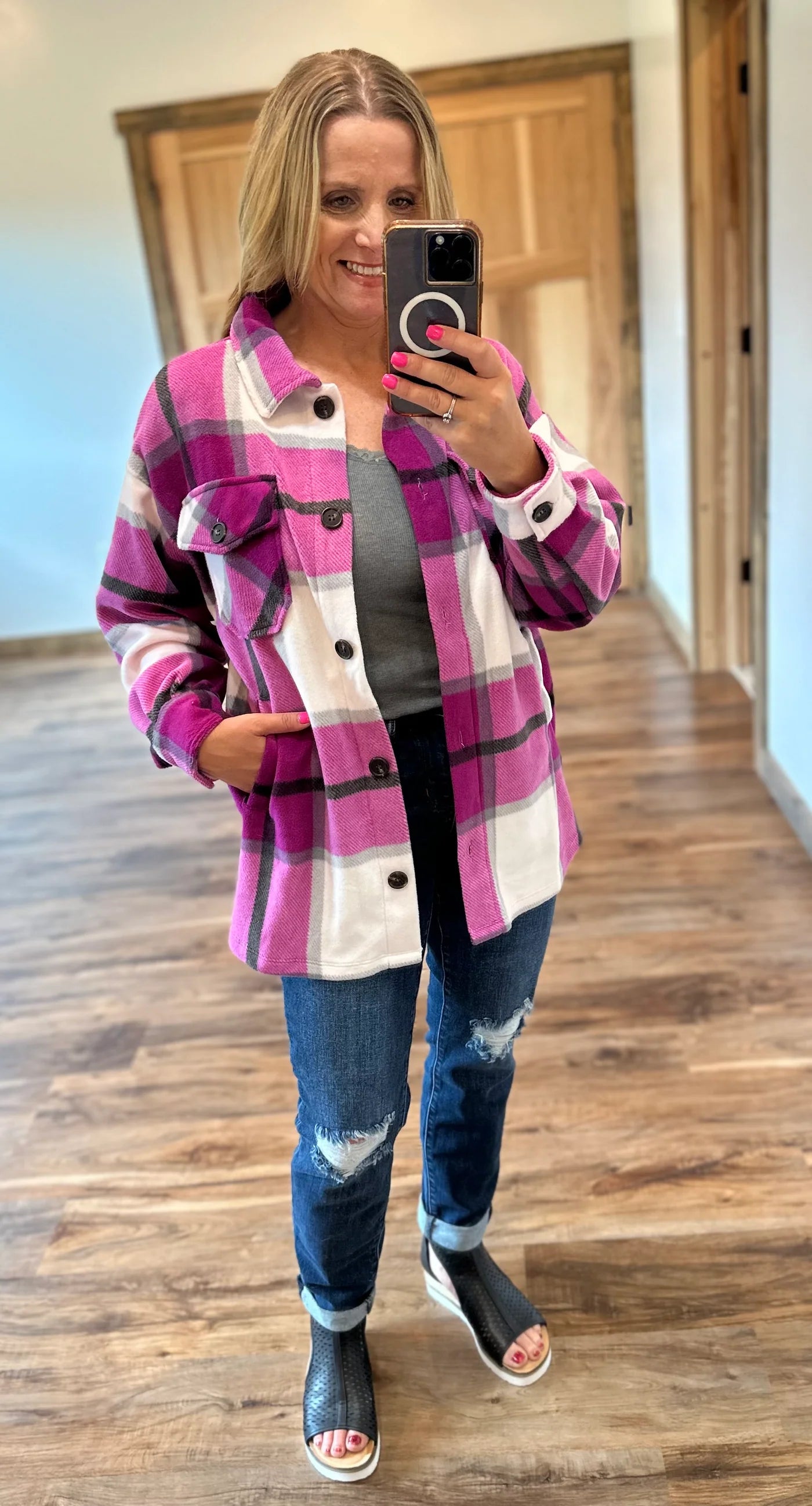 Purple Oversized Plaid Fleece Shacket